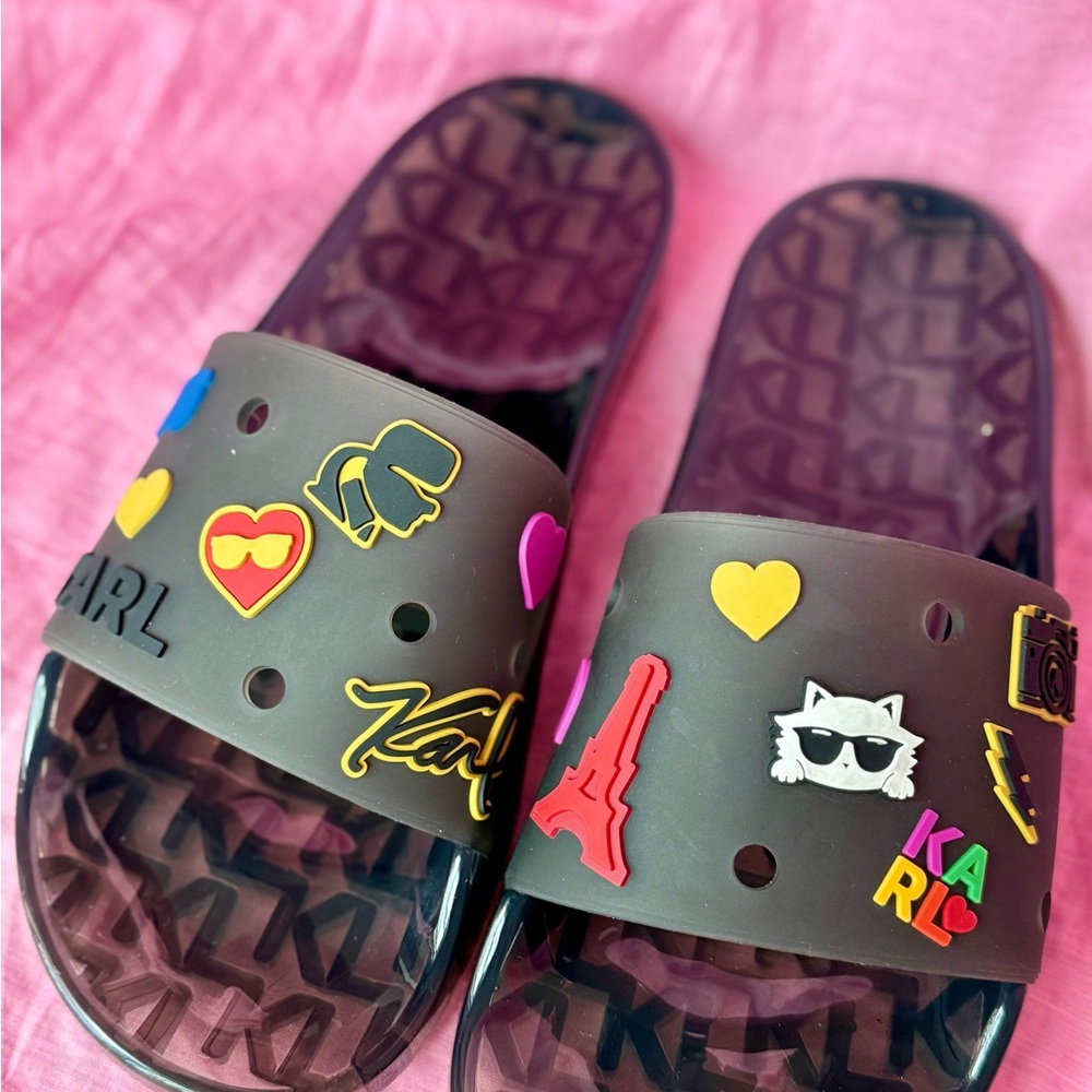 Karl Lagerfeld Black and Yellow Sandals with Playful Design